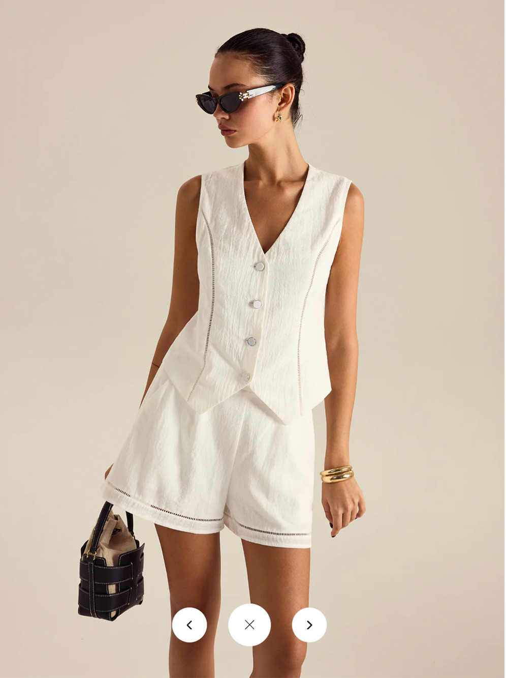 NWT commense Cotton Button Detail Vest Top With Pockets Shorts Set Sz M - Picture 1 of 5
